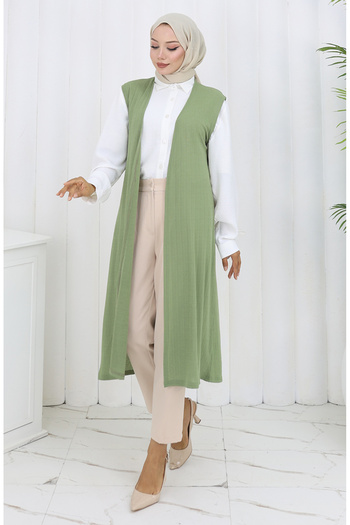 sefamerve Simple Thin Basic Long Vest Women's Vest Plus Size Vest 8763-06 Green