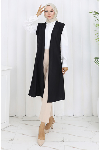sefamerve Simple Thin Basic Long Vest Women's Vest Plus Size Vest 8763-01A Black
