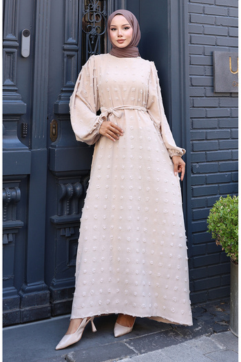 sefamerve Aerobin Fabric Belted Dress 0130-04 Mink
