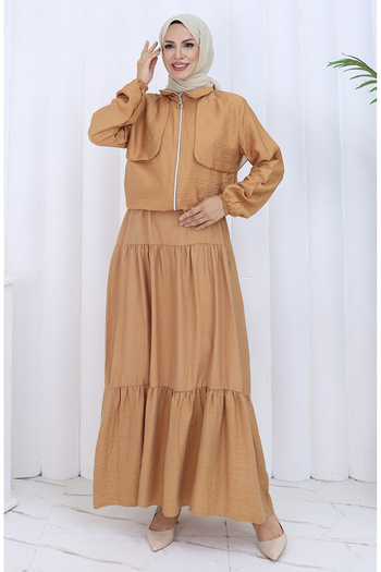 sefamerve Double set with elastic sleeves and zipper 0129-03 milky coffee