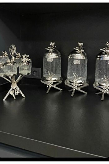 AZADE BAKIR Silver Brass Japongue Luxury 3 Jar and Midi Zigzag 6-Piece Glass Spice Jar