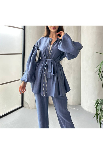Mandal River - Stone Detailed Zippered Jacket and Trousers Set