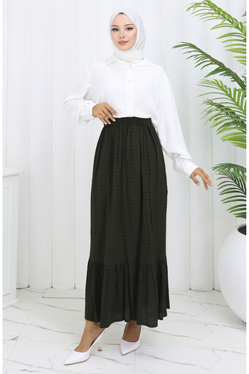 sefamerve Elastic Waist Skirt 2127-03 Khaki