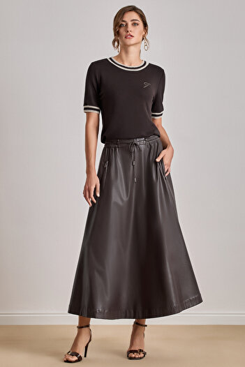 Guitar Maxi Brown Leather Skirt