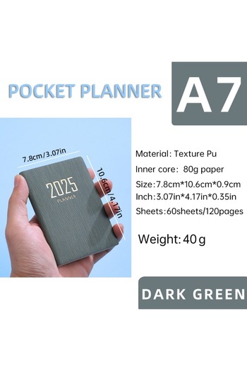 Choice 1Pc Dark Green 2025 A7 Agenda Book Portable Pu Cover Diary Weekly Planner Notebooks To Do List Engli