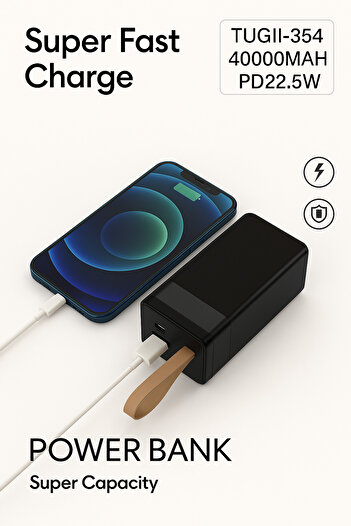 TECHNOMEN 22.5W Süper Hızlı Şarj Özellikli Powerbank Dijital Göstergeli Taşınabilir Powerbank Acil Durum Işığı