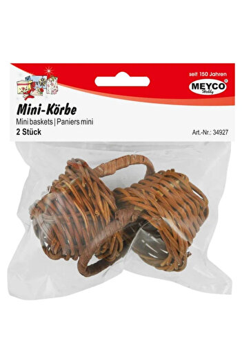 Meyco Set of 2 Mini Decorative Woven Baskets, 5x6 cm, Brown Color