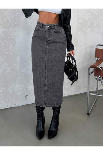 Dema Cotton High Waist Gray Ankle Length Skirt