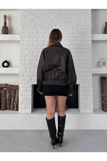ZF BUTİK Women's Leather Jacket with Belt
