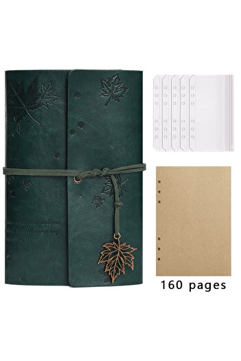 Choice Green set Nostalgic Fallen Leaf Spiral Ring Diary Vintage Leather Cover Travel Personalized Binder w