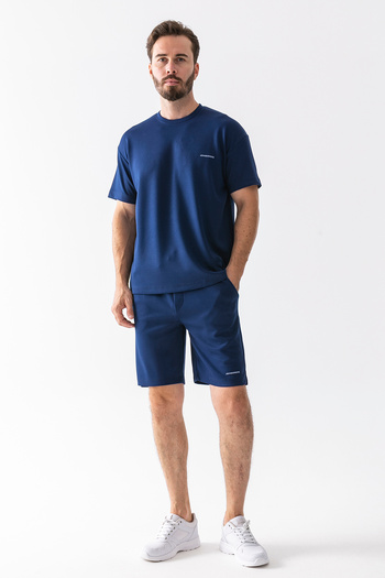 JB John Borners Jb Men's John Borners Printed 100% Cotton Shorts T-Shirt Suit Navy Blue - 25Y 7819