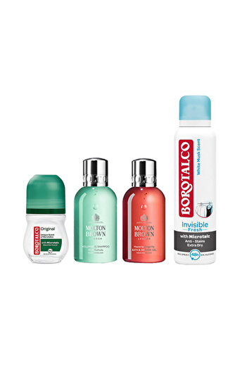 Molton Brown Energy and Vitality Set Women: Shower Gel 100ml, Shampoo 100ml, Spray Deo 150ml, Roll-On 50ml