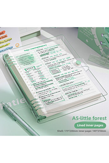 Choice 23x17.5cm Green A5 Transparent Soft Cover 120 Pages Diary Loose Leaf Checkered Book School Notebooks