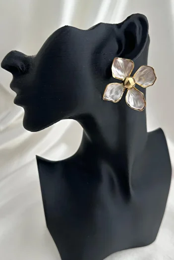 Modex Gold Ball Detail Pearlescent Studded Flower Earrings (4cm)