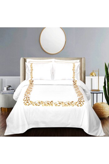 Ferrucci Frochi White Gold Embroidered Duvet Set King, Double, 7 Piece Set