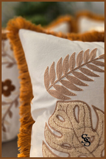 SasoHome Beauty Flowers Punch Embroidery Patterned Linen Throw Pillow Cover