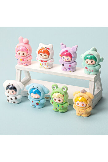 Miniso 8pcs a set 8pcs flocking Sanlio DIY jewelry cute animal resin accessories keychain pendant blind bag