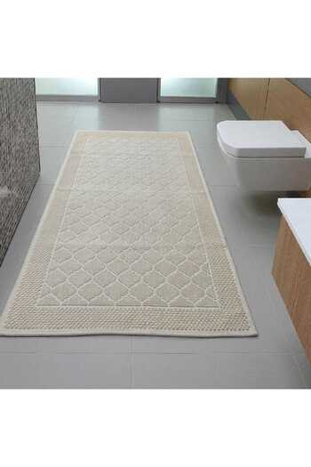 NikAr Home Cotton Non-Slip Base Rectangular Bath Mat 80X150 Cm, Cotton Woven Bathroom Carpet