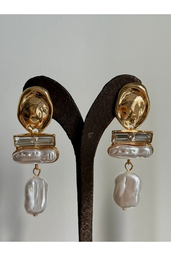 YOUES JEWELRY Gold Baguette Stone Hanging Shiny Stone Luxury Earrings