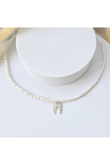 Abundo Colier din perle de cultură "Small Angel Wings" cu accesorii și pandantiv din argint 925, 38 cm