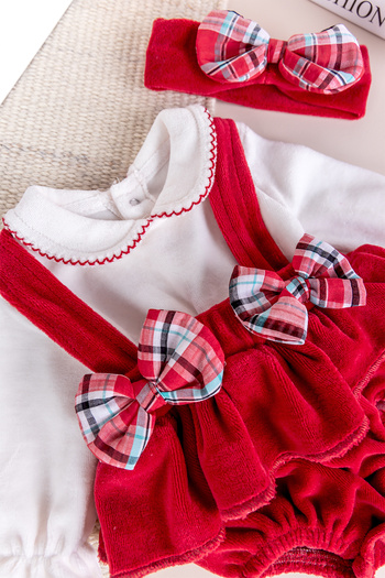 Babymod Bowknot Bandana Velvet Baby Girl Jumpsuit Salopet Baby Dress