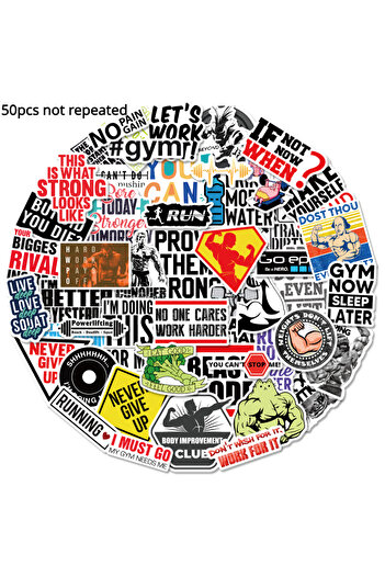 Choice 50pcs Fitness 50pcs Sport Fitness Enthusiast Sticker Pack for Teens and Adults - DIY Suitcase Guitar