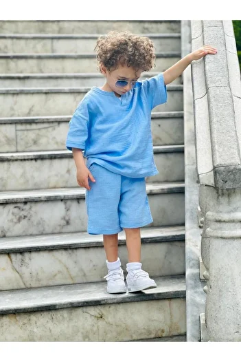 Bambam Boy's Muslin Shorts Suit - Summer