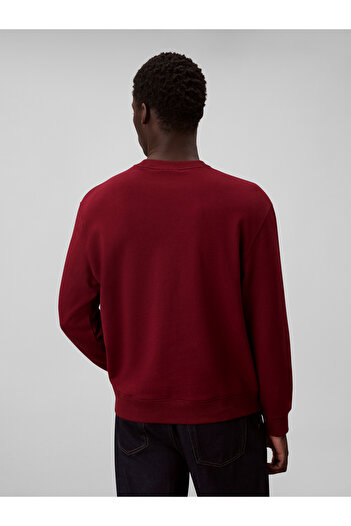 Calvin Klein Men Red Monogram Crew Neck Pullover Sweatshirt
