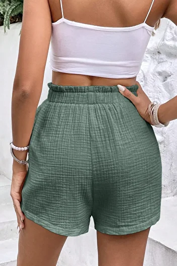 GHASSY CO. Ghassy Co. Women's 100% Cotton Muslin Vacation Home Inside/Outside Pocketless Lace-Up Shorts