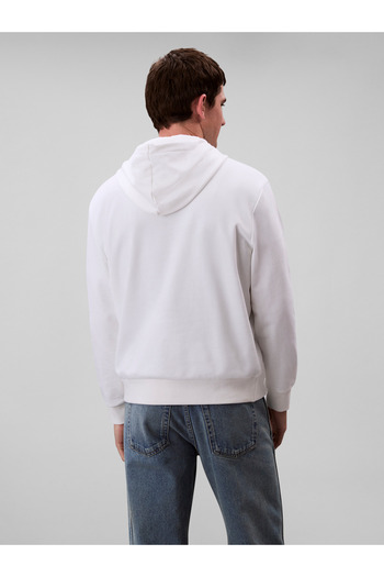 Calvin Klein Men White Cotton Terry Badge Hoodie
