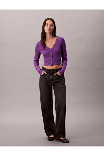 Calvin Klein Calvin Klein Women Smokey Shadow Cropped Ribbed Cotton Cardigan T-Shirt