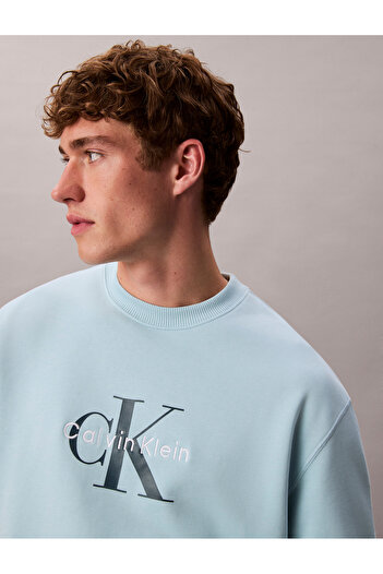 Calvin Klein Calvin Klein Men Blue Monogram Crew Neck Pullover Sweatshirt