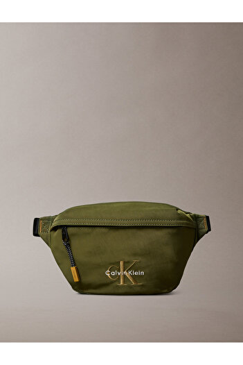 Calvin Klein Men Green Nylon Monogram Logo Bold Waistbag