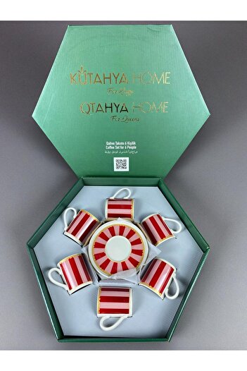 qtahya homes queen of kütahya Retro Coffee Cup Set 12 Pcs Porcelain Upright Line