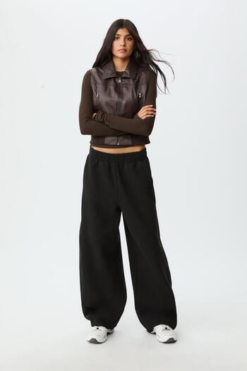Stradivarius Leather effect waistcoat with zips