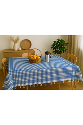 Bonny Home Fringed Piti Checkered Tablecloth 150X150 cm – Multi-Purpose Cover for Tableware & Picnic
