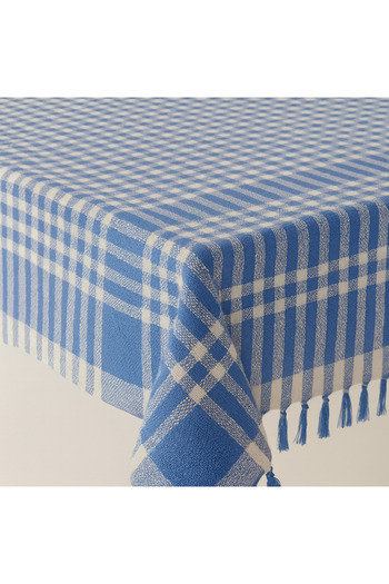 Bonny Home Fringed Piti Checkered Tablecloth 150X150 cm – Multi-Purpose Cover for Tableware & Picnic