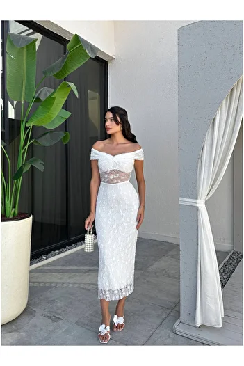 ESRAHELVACI Chest Knotted Lined Lace Dress