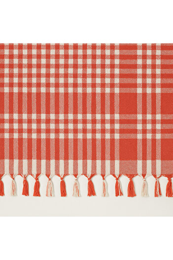 Teksev Fringed Piti Checkered Tablecloth 150X150 cm – Multi-Purpose Cover for Tableware & Picnic