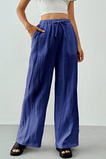 GHASSY CO. Ghassy Co. Women's 100% Cotton Muslin Ultra Light Palazzo Model Wide Leg Linen Blend Trousers