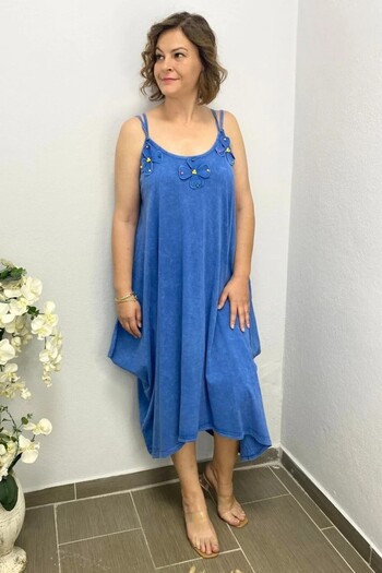 Mia Butik Plus Size Blue Cotton Baggy Cut Floral Dress