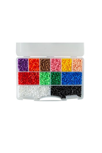 Hama Midi Boncuk - Karışık 12 Renk Boncuk Seti - 3.400 Adet + Büyük Beyaz Kare Ta