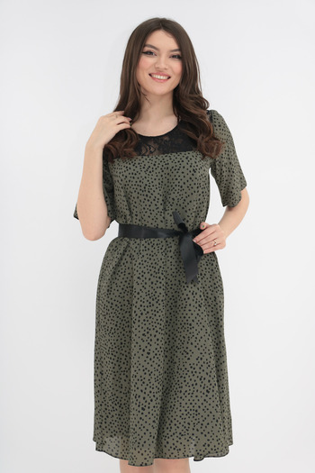 Vanessa Line RO Light olive silk dress with black lace
