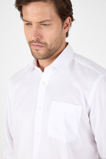 İmza White Long Sleeve Hard Collar Pocket Non Iron Comfort Fit Cotton Shirt 1004250268