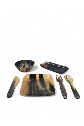Nevi and Company Buffalo horn tableware and cutlery set