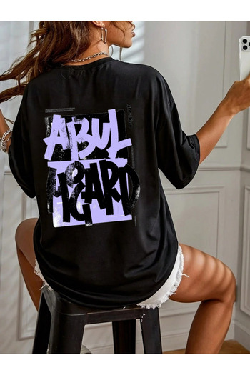 LYZARO "Abul" Printed Unisex Cotton Black Oversize Crew Neck Comfortable T-Shirt