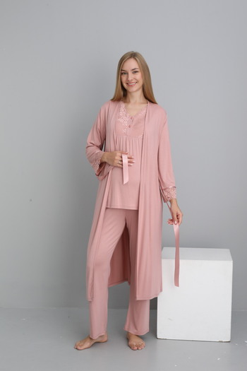 Miss Dünya Lissa Maternity and Maternity Pajama Set with Powder Lace Detail and Morning Dress Suitable for Breastfeeding