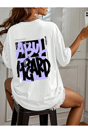 LYZARO "Abul" Printed Unisex Cotton White Oversize Crew Neck Comfortable T-Shirt
