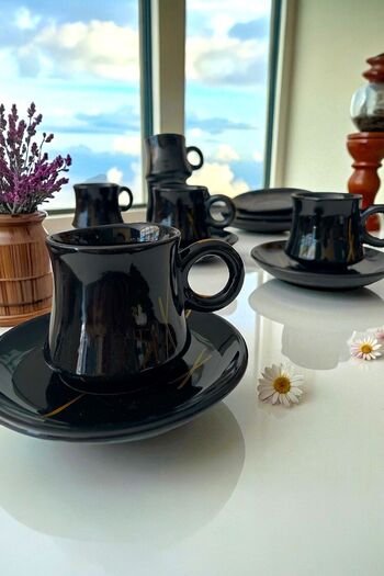 Sezka Life Turkish Coffee Cup 6 Person 12 Piece Coffee Cup Set Black Gold Gilded