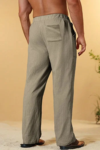 GHASSY CO. Ghassy Co. Men's 100% Cotton Muslin Linen Blend Comfortable Ultra Light Home Inside/Outside Linen Pants